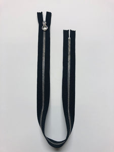 Glidelås med krystall i puller, sort/sølv 60 cm